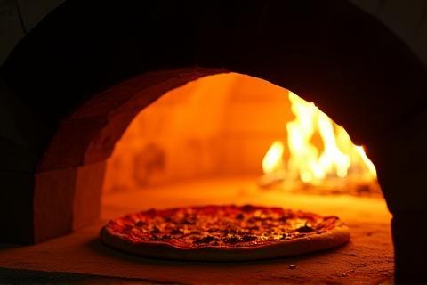 Traditional pizza oven glowing