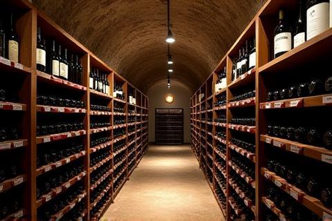 Selection of wine bottles in the cellar