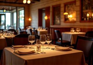 Dining tables set in Trattoria del Sole restaurant